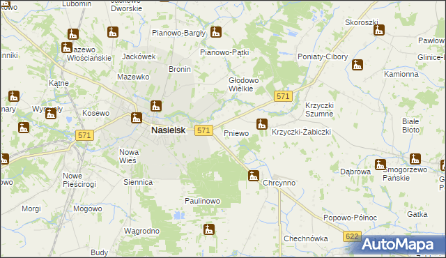 mapa Pniewo gmina Nasielsk, Pniewo gmina Nasielsk na mapie Targeo
