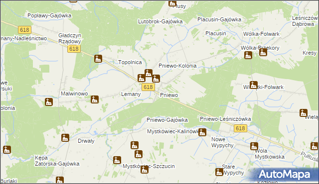 mapa Pniewo gmina Zatory, Pniewo gmina Zatory na mapie Targeo