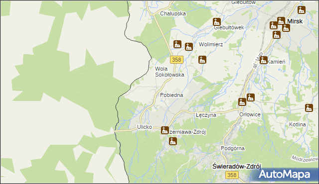 mapa Pobiedna gmina Leśna, Pobiedna gmina Leśna na mapie Targeo