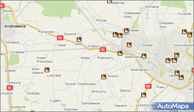 mapa Podczachy gmina Kutno, Podczachy gmina Kutno na mapie Targeo