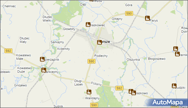 mapa Podlechy gmina Korsze, Podlechy gmina Korsze na mapie Targeo