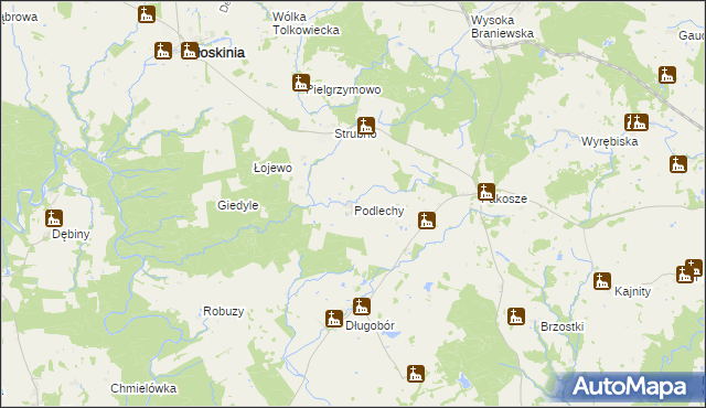 mapa Podlechy gmina Płoskinia, Podlechy gmina Płoskinia na mapie Targeo