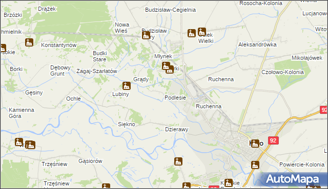 mapa Podlesie gmina Koło, Podlesie gmina Koło na mapie Targeo