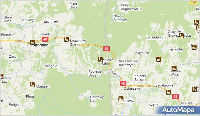 mapa Podlesie Małe gmina Stromiec, Podlesie Małe gmina Stromiec na mapie Targeo