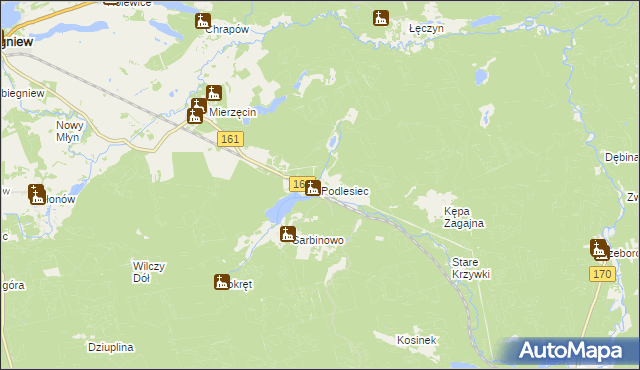 mapa Podlesiec, Podlesiec na mapie Targeo