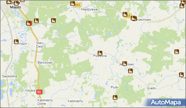 mapa Podleśna gmina Dobre Miasto, Podleśna gmina Dobre Miasto na mapie Targeo