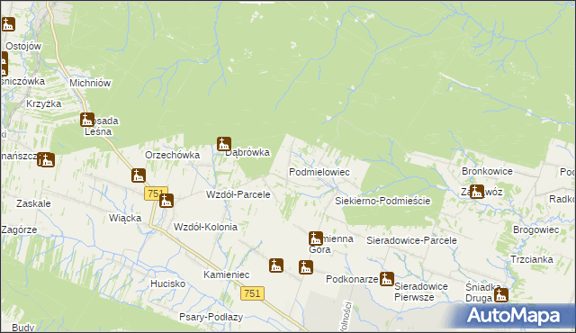 mapa Podmielowiec, Podmielowiec na mapie Targeo