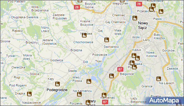 mapa Podrzecze gmina Podegrodzie, Podrzecze gmina Podegrodzie na mapie Targeo