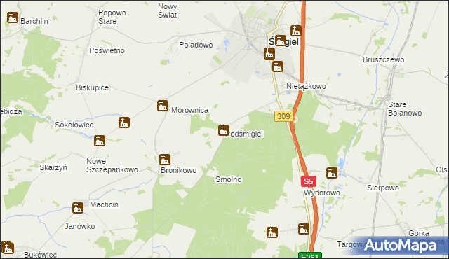 mapa Podśmigiel, Podśmigiel na mapie Targeo