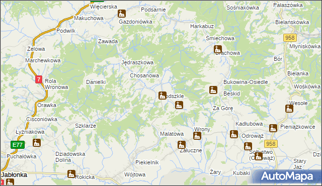 mapa Podszkle gmina Czarny Dunajec, Podszkle gmina Czarny Dunajec na mapie Targeo