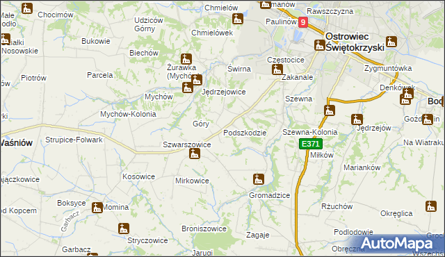 mapa Podszkodzie, Podszkodzie na mapie Targeo