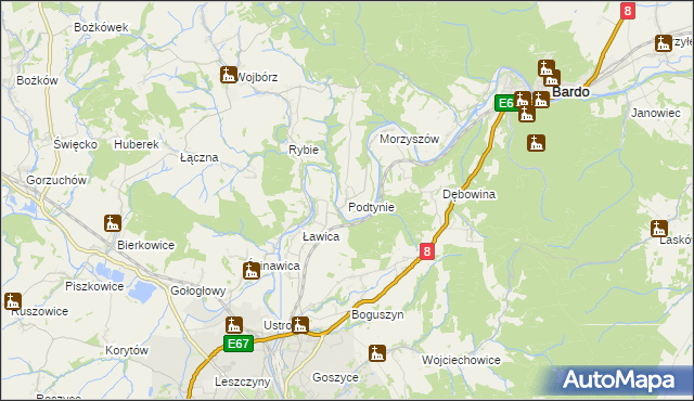 mapa Podtynie, Podtynie na mapie Targeo
