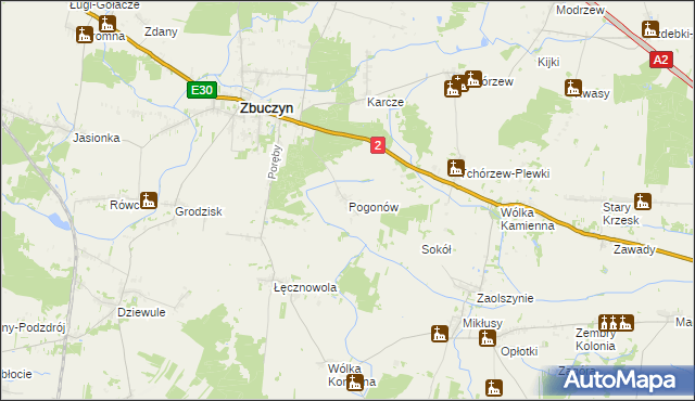 mapa Pogonów gmina Zbuczyn, Pogonów gmina Zbuczyn na mapie Targeo