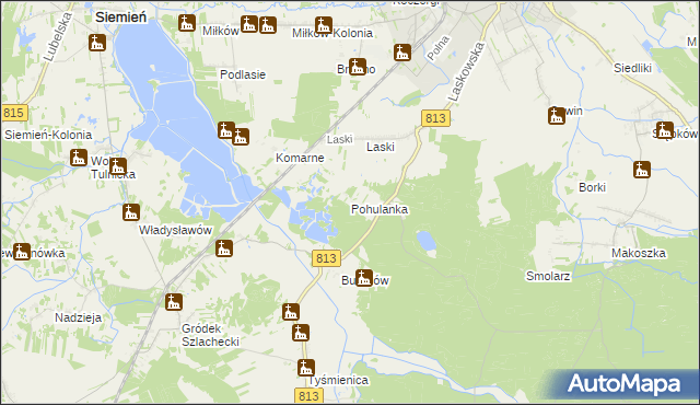 mapa Pohulanka gmina Parczew, Pohulanka gmina Parczew na mapie Targeo