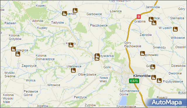 mapa Pokrzywianka gmina Klimontów, Pokrzywianka gmina Klimontów na mapie Targeo