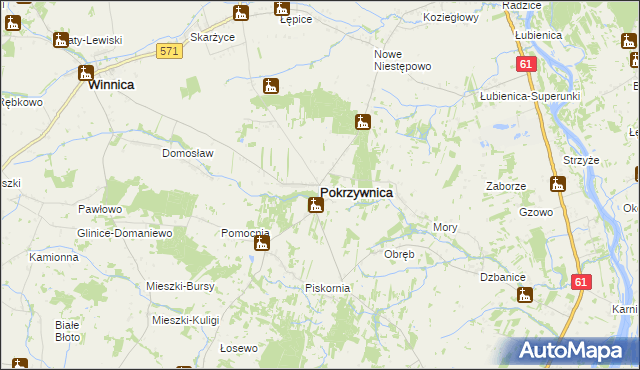 mapa Pokrzywnica powiat pułtuski, Pokrzywnica powiat pułtuski na mapie Targeo