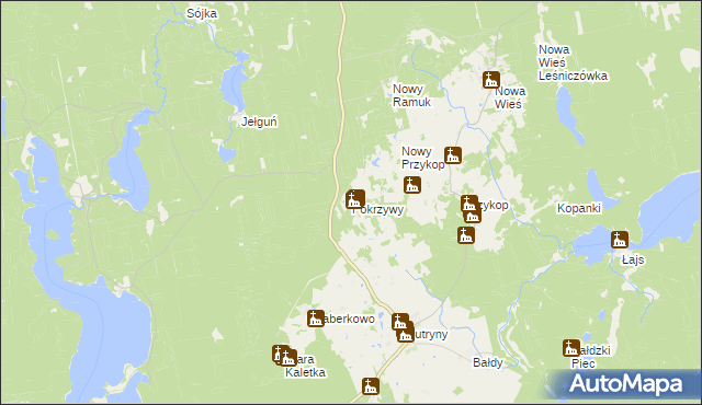 mapa Pokrzywy gmina Purda, Pokrzywy gmina Purda na mapie Targeo