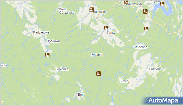 mapa Polanki gmina Solina, Polanki gmina Solina na mapie Targeo