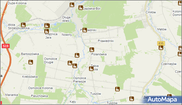 mapa Polanówka gmina Strzyżewice, Polanówka gmina Strzyżewice na mapie Targeo