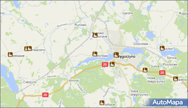 mapa Połchowo gmina Węgorzyno, Połchowo gmina Węgorzyno na mapie Targeo