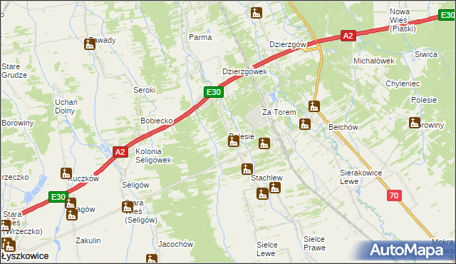 mapa Polesie gmina Łyszkowice, Polesie gmina Łyszkowice na mapie Targeo