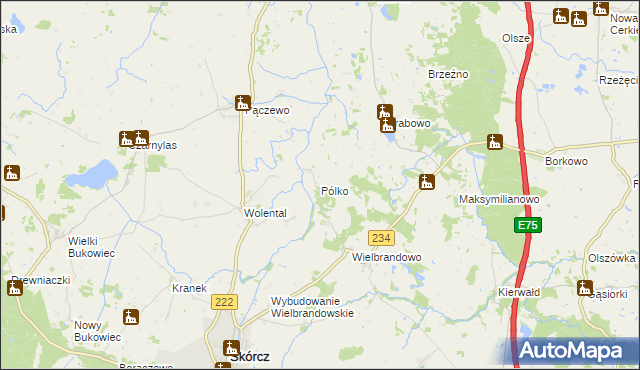 mapa Pólko gmina Skórcz, Pólko gmina Skórcz na mapie Targeo