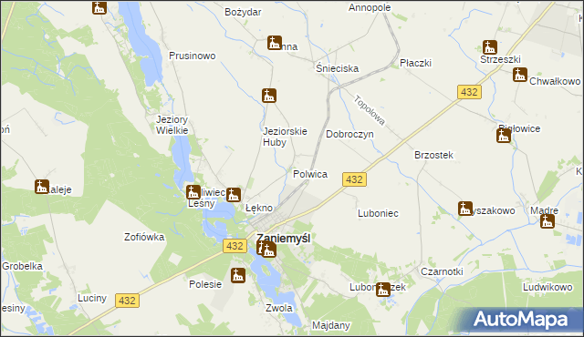 mapa Polwica gmina Zaniemyśl, Polwica gmina Zaniemyśl na mapie Targeo