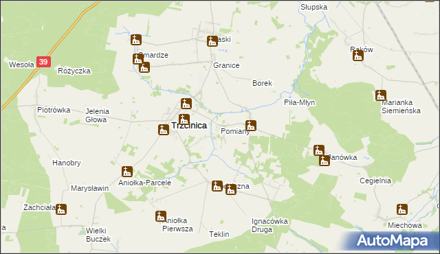 mapa Pomiany gmina Trzcinica, Pomiany gmina Trzcinica na mapie Targeo