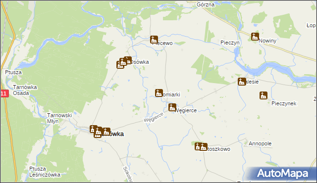mapa Pomiarki, Pomiarki na mapie Targeo