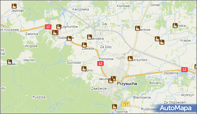 mapa Pomyków gmina Przysucha, Pomyków gmina Przysucha na mapie Targeo