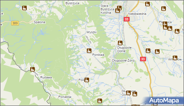 mapa Ponikwa gmina Bystrzyca Kłodzka, Ponikwa gmina Bystrzyca Kłodzka na mapie Targeo