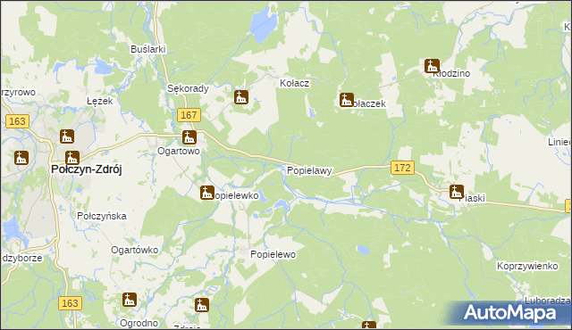 mapa Popielawy gmina Połczyn-Zdrój, Popielawy gmina Połczyn-Zdrój na mapie Targeo