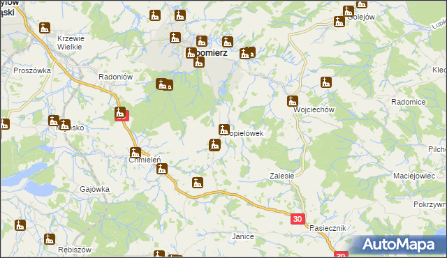 mapa Popielówek, Popielówek na mapie Targeo