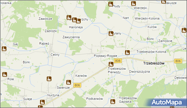 mapa Popławy-Rogale, Popławy-Rogale na mapie Targeo