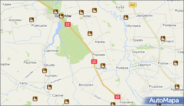 mapa Popówek gmina Gołuchów, Popówek gmina Gołuchów na mapie Targeo