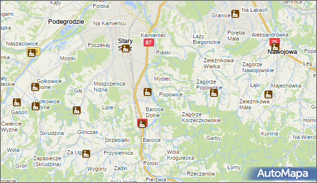 mapa Popowice gmina Stary Sącz, Popowice gmina Stary Sącz na mapie Targeo