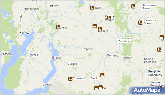 mapa Popowo gmina Bargłów Kościelny, Popowo gmina Bargłów Kościelny na mapie Targeo