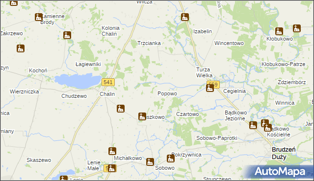 mapa Popowo gmina Tłuchowo, Popowo gmina Tłuchowo na mapie Targeo