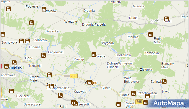 mapa Poręba gmina Gnojno, Poręba gmina Gnojno na mapie Targeo