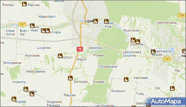 mapa Poręba gmina Lipsko, Poręba gmina Lipsko na mapie Targeo