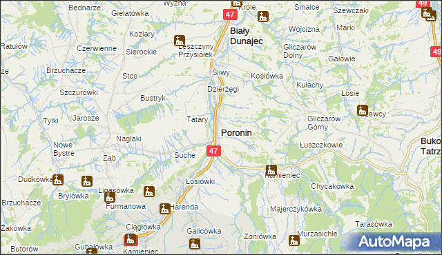 mapa Poronin, Poronin na mapie Targeo