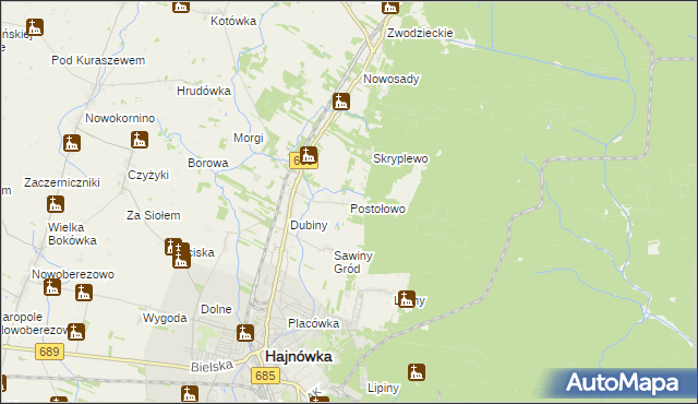 mapa Postołowo gmina Hajnówka, Postołowo gmina Hajnówka na mapie Targeo