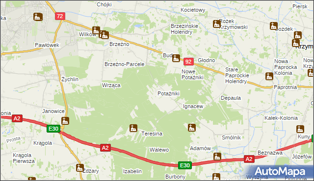mapa Potażniki, Potażniki na mapie Targeo