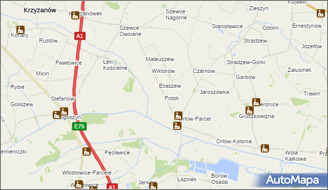 mapa Potok gmina Bedlno, Potok gmina Bedlno na mapie Targeo