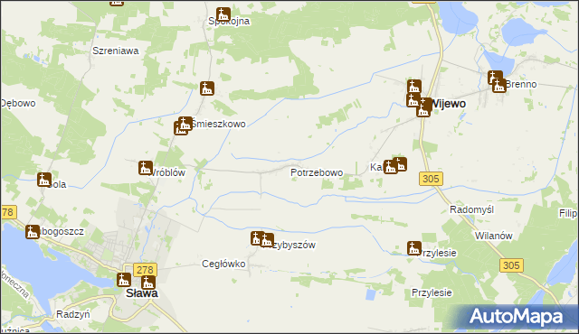 mapa Potrzebowo gmina Wijewo, Potrzebowo gmina Wijewo na mapie Targeo