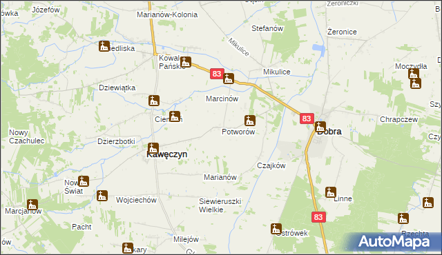 mapa Potworów gmina Dobra, Potworów gmina Dobra na mapie Targeo