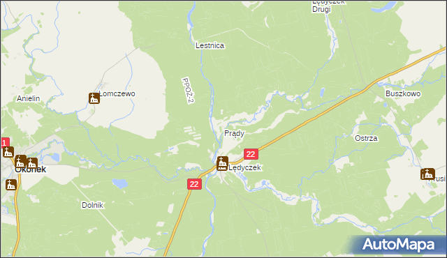 mapa Prądy gmina Czarne, Prądy gmina Czarne na mapie Targeo