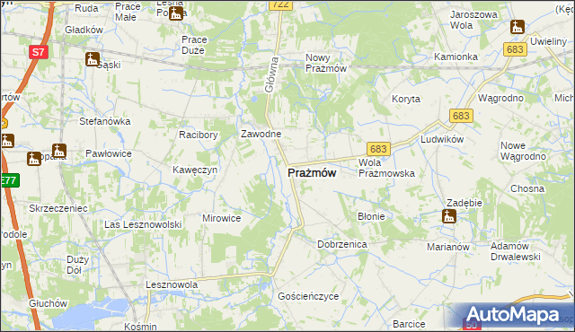 mapa Prażmów powiat piaseczyński, Prażmów powiat piaseczyński na mapie Targeo