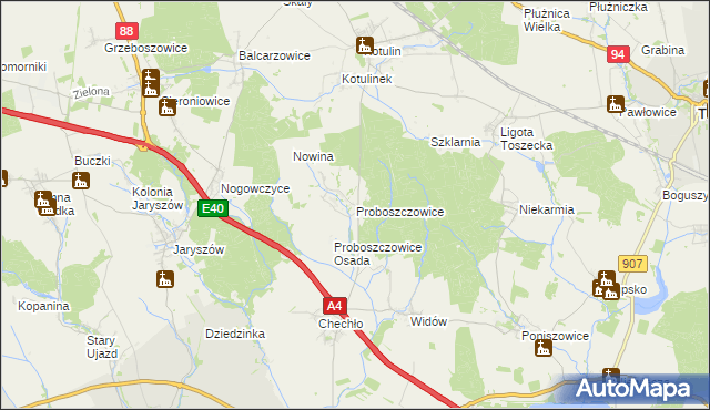 mapa Proboszczowice gmina Toszek, Proboszczowice gmina Toszek na mapie Targeo