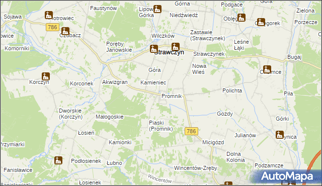 mapa Promnik gmina Strawczyn, Promnik gmina Strawczyn na mapie Targeo